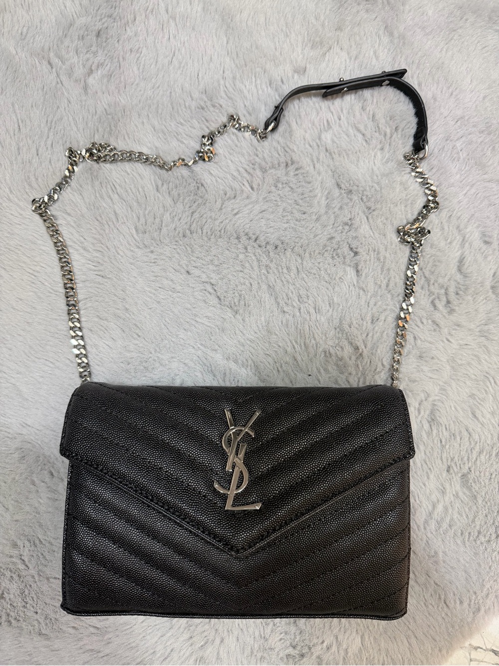 Yves Saint Laurent Black Quilted Leather Chain Crossbody Bag with Silver Logo